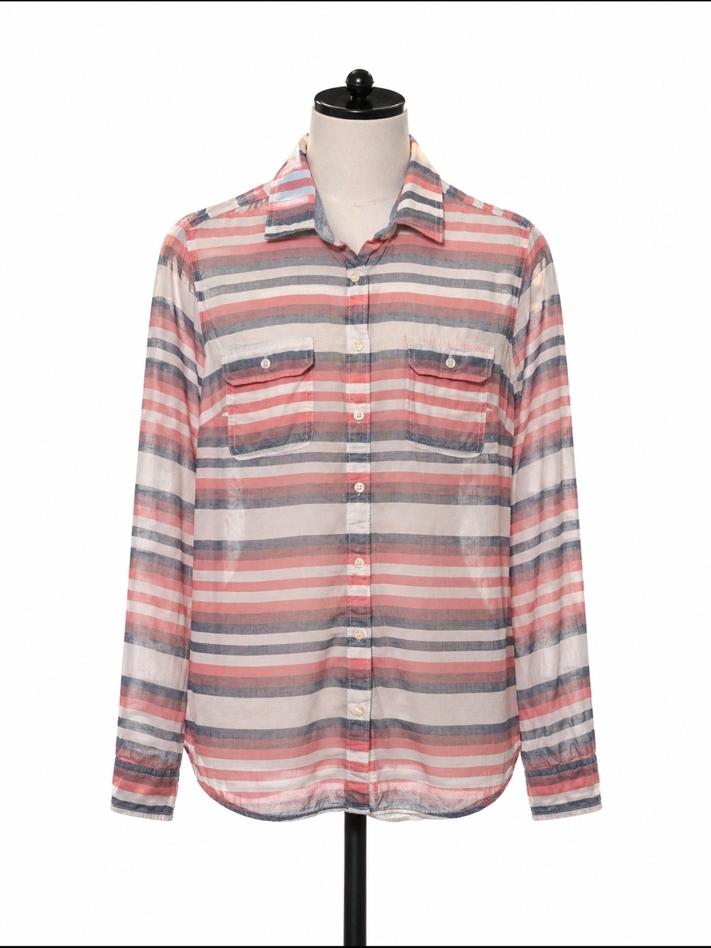 St. John's Bay Women’s Large Striped Button Down Shirt Coastal Cotton